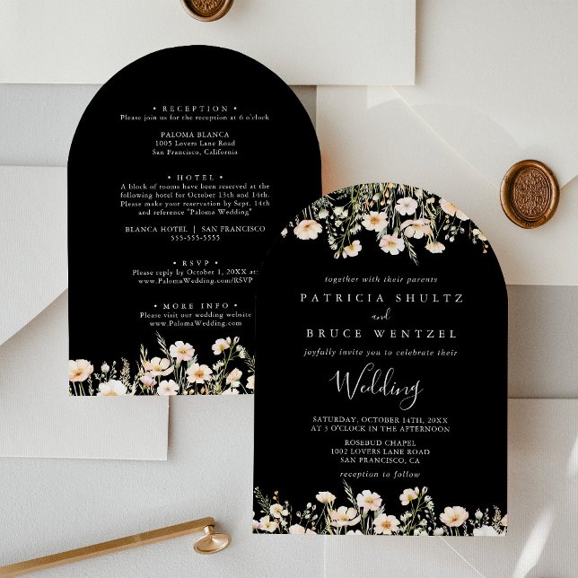 Invitación Boda frontal y posterior de flores silvestres clás (Subido por el creador)
