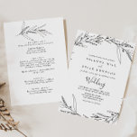 Invitación Boda frontal y posterior de follaje simple ilustra<br><div class="desc">Esta sencilla e ilustrada invitación a la boda folclórica es perfecta para un boda rústico. El diseño presenta un follaje blanco y negro pintado a mano con una rama de olivo. Guarde el papel incluyendo más detalles en la parte posterior de la invitación en lugar de en una tarjeta separada....</div>