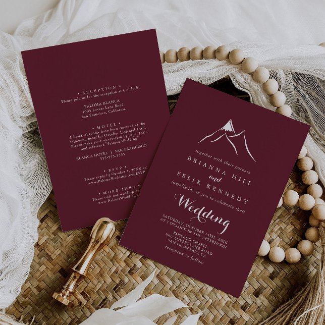 Invitación Boda frontal y posterior de la silueta de Borgoña (Subido por el creador)