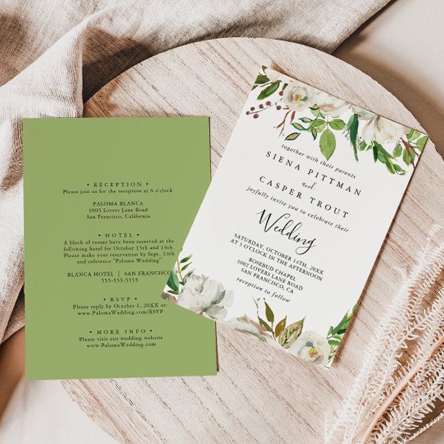 Invitación Boda frontal y posterior de peonía de invierno bla (Subido por el creador)