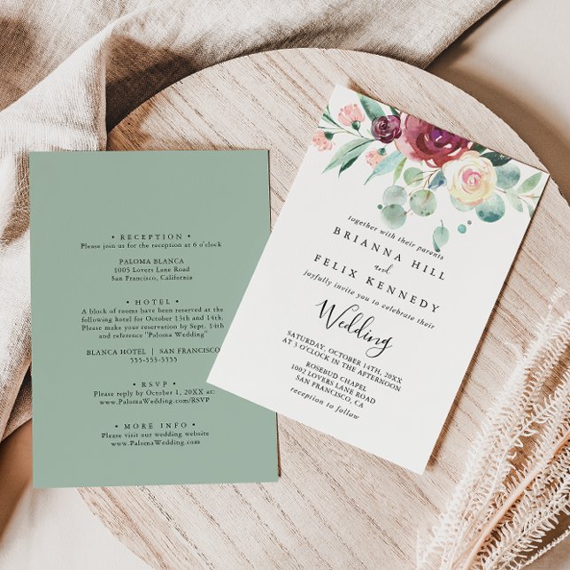 Invitación Boda frontal y posterior del eucalipto contemporán (Subido por el creador)