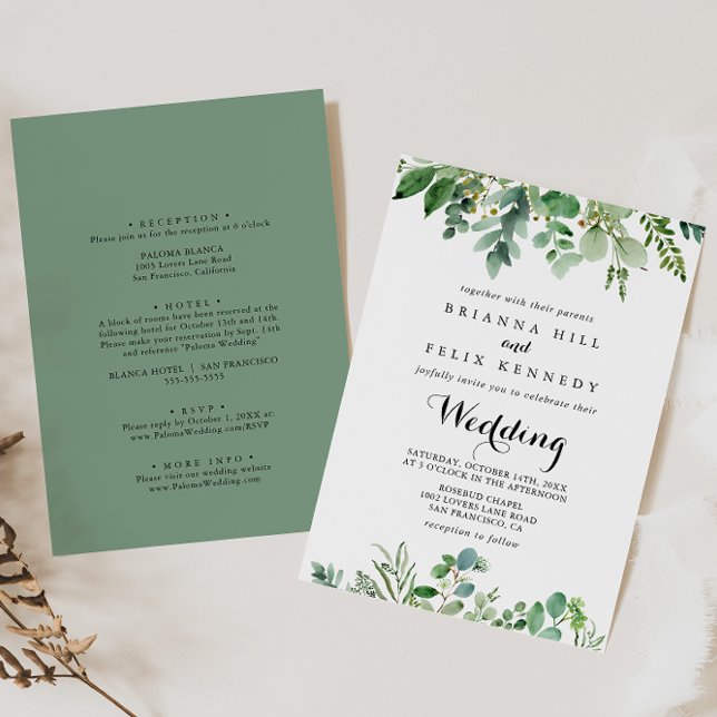 Invitación Boda frontal y posterior del eucalipto verde (Subido por el creador)