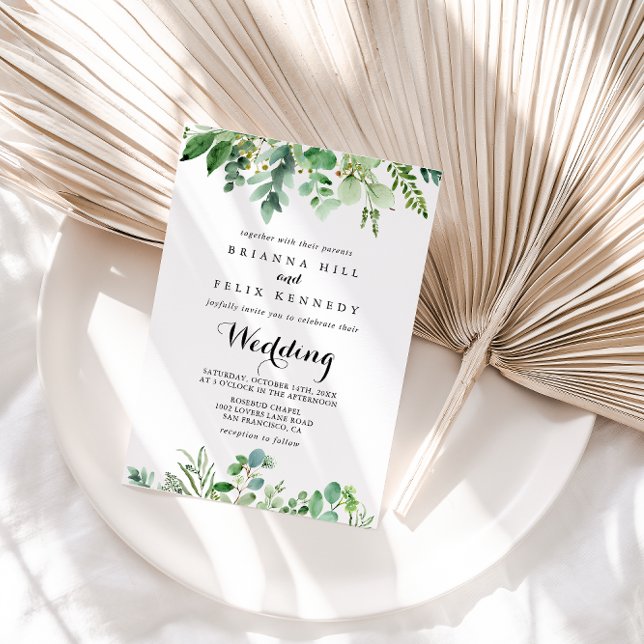Invitación Boda frontal y posterior del eucalipto verde (Subido por el creador)