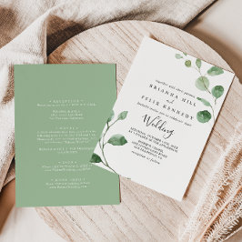 Invitación Boda frontal y posterior del eucalipto verde minim
