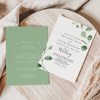 Invitación Boda frontal y posterior del eucalipto verde minim