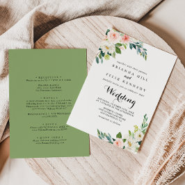 Invitación Boda frontal y posterior del follaje verde floral 
