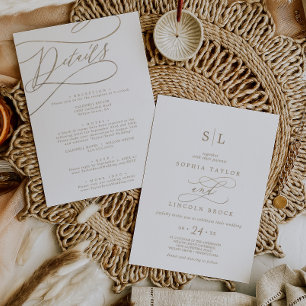 Invitación Boda frontal y posterior del monograma de oro romá