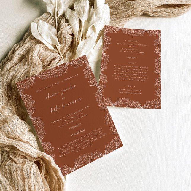 Invitación Boda frontal y posterior del Naranja de combustión (Subido por el creador)