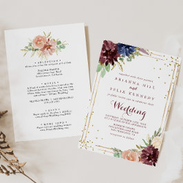 Invitación Boda frontal y posterior del Purpurina de oro geom