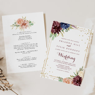 Invitación Boda frontal y posterior del Purpurina de oro geom