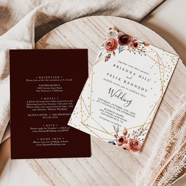 Invitación Boda frontal y posterior del Purpurina de oro geom (Subido por el creador)
