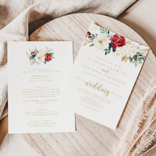 Invitación Boda frontal y posterior dorado clásico de Borgoña