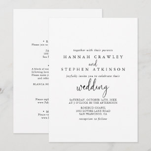 Invitación Boda frontal y posterior elegante de caligrafía