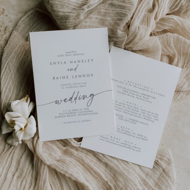Invitación Boda frontal y posterior gris plateado de Moda Boh (Subido por el creador)