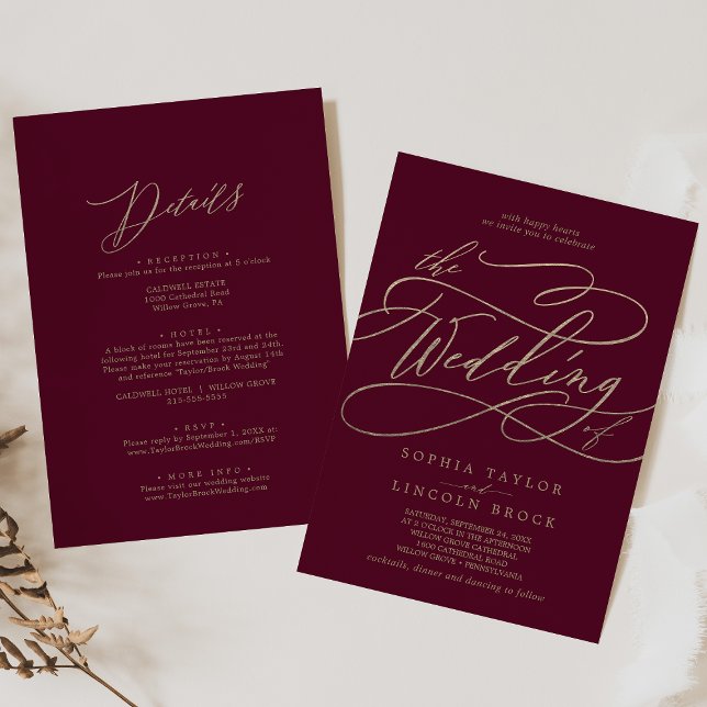 Invitación Boda frontal y posterior romántico de caligrafía b (Subido por el creador)