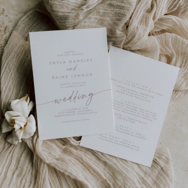 Invitación Boda frontal y posterior rosado de Rubor Moda Boho (Subido por el creador)
