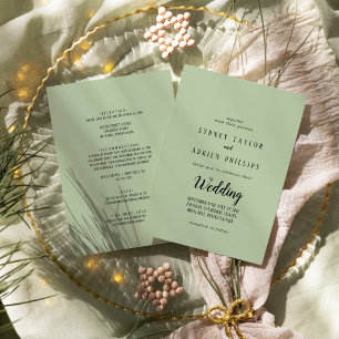 Invitación Boda frontal y posterior simple Minimalista Sage