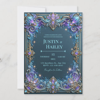 Invitación Boda Frontera Celestial Amatista de Medianoche