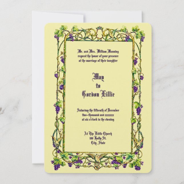 Invitación Boda Frontera de Vid y Palomas Art Nouveau (Anverso)