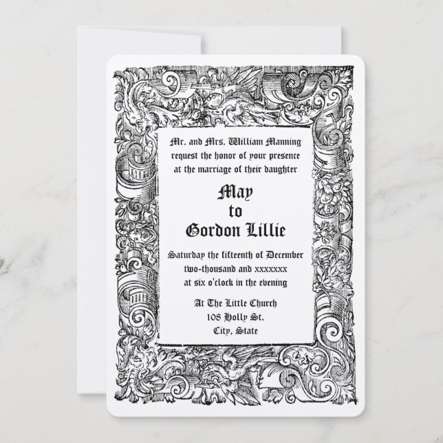 Invitación Boda fronterizo de bloques de madera renacentista  (Anverso)