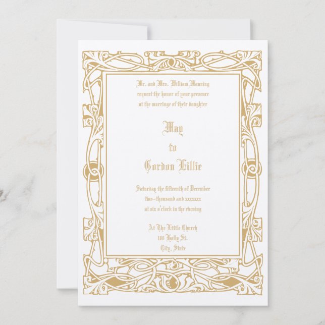 Invitación Boda fronterizo de estilo Art Nouveau vintage (Anverso)
