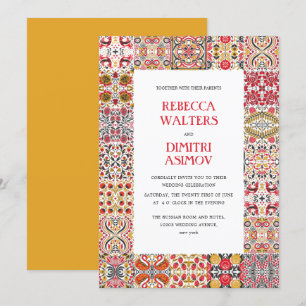 Invitación Boda fronterizo de Khokhloma, arte popular ruso