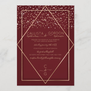 Invitación Boda fronterizo de oro rojo borgoñonés
