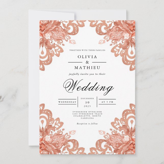 Invitación Boda fronterizo de Terracotta Lace (Anverso)