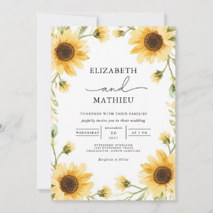 Invitación Boda fronterizo Golden Sunflower Meadow