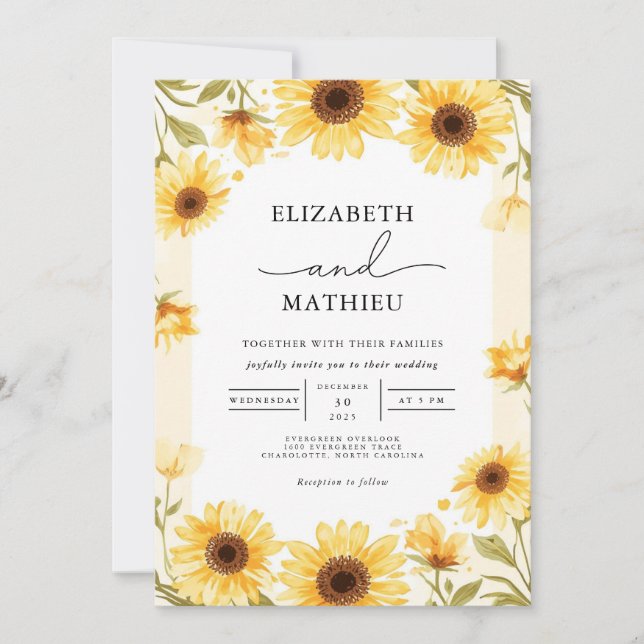 Invitación Boda fronterizo Sunflower (Anverso)