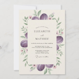 Invitación Boda Fruta Ciruela Profunda Gris Eucalipto