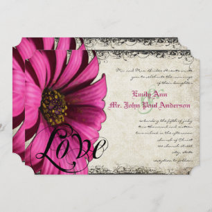 Invitación Boda Fuchsia Pink Gerber Daisy