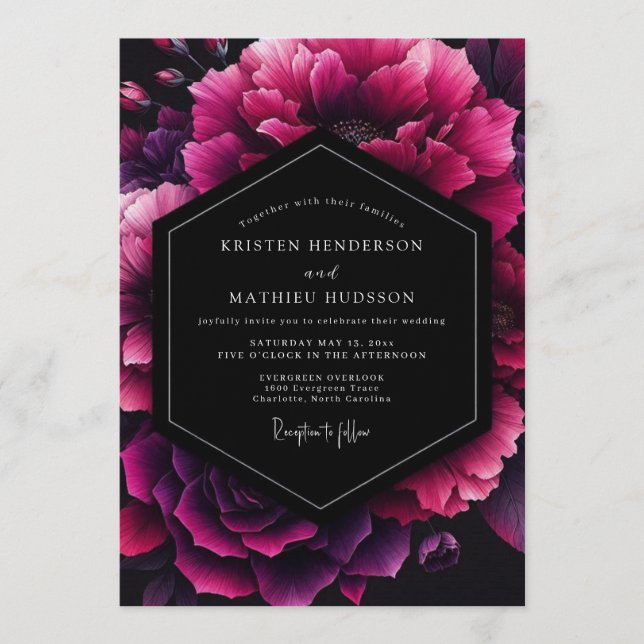 Invitación Boda Fuchsia Velvet Bloom (Anverso)
