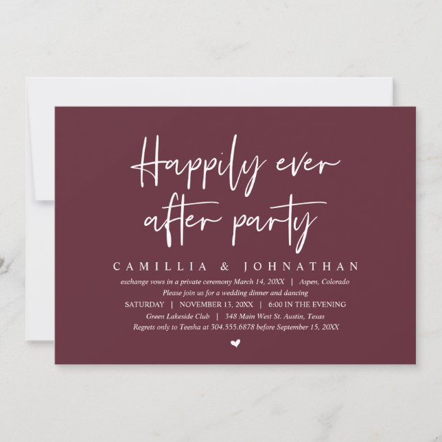 Invitación Boda fuga, fiesta de feliz para siempre (Anverso)