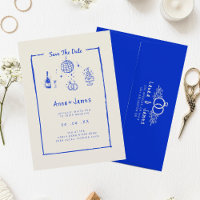 boda funky azul de moda con dibujos a mano