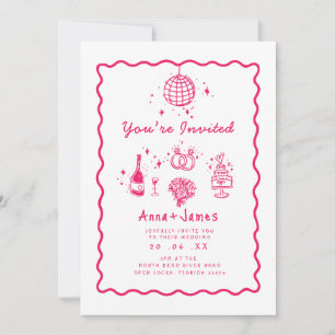 Invitación boda funky de moda trinitense con mano rosa