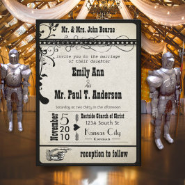 Invitación Boda funky negra renacentista medieval