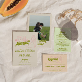 Invitación Boda Funky Retro Colorido De Mano En Negrita