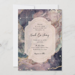 Invitación Boda Galáctica Celeste con Acuarela en Pastel Suav