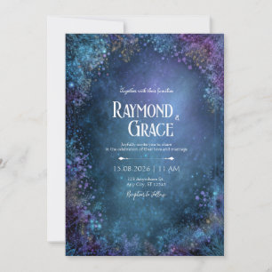 Invitación Boda Galáctica Floral Celestial Turquesa Mística
