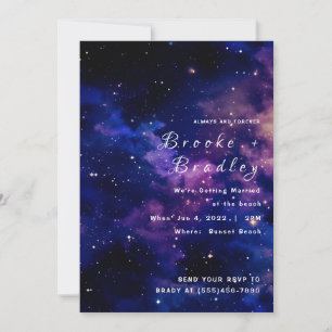 Invitación Boda Galaxia Crepuscular Azul Púrpura