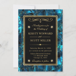 Invitación Boda Galaxia Cristal Medianoche Verde Azul y Dorad
