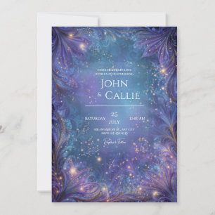 Invitación Boda Galaxia Floral Celestial Púrpura Ornamentada