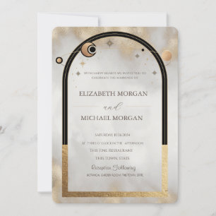 Invitación Boda Galaxia Sol y Luna de Oro Celestial