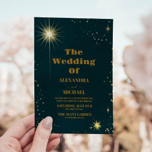 Invitación Boda Galaxia Verde Esmeralda Universo Espacio Exte
