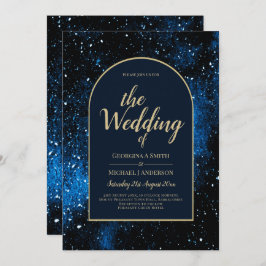 Invitación Boda Galaxy Starry Night Navy Blue Gold