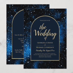 Invitación Boda Galaxy Starry Night Navy Blue Gold