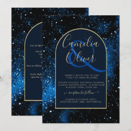 Invitación Boda Galaxy Starry Night Navy Blue Gold