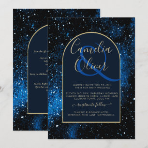 Invitación Boda Galaxy Starry Night Navy Blue Gold