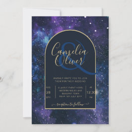 Invitación Boda Galaxy Starry Night Navy Blue Gold